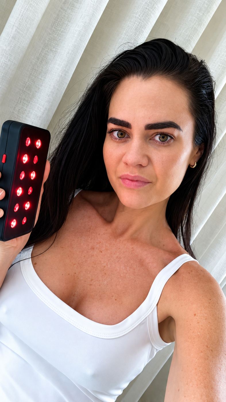 Liza holding the Heal For You Light device