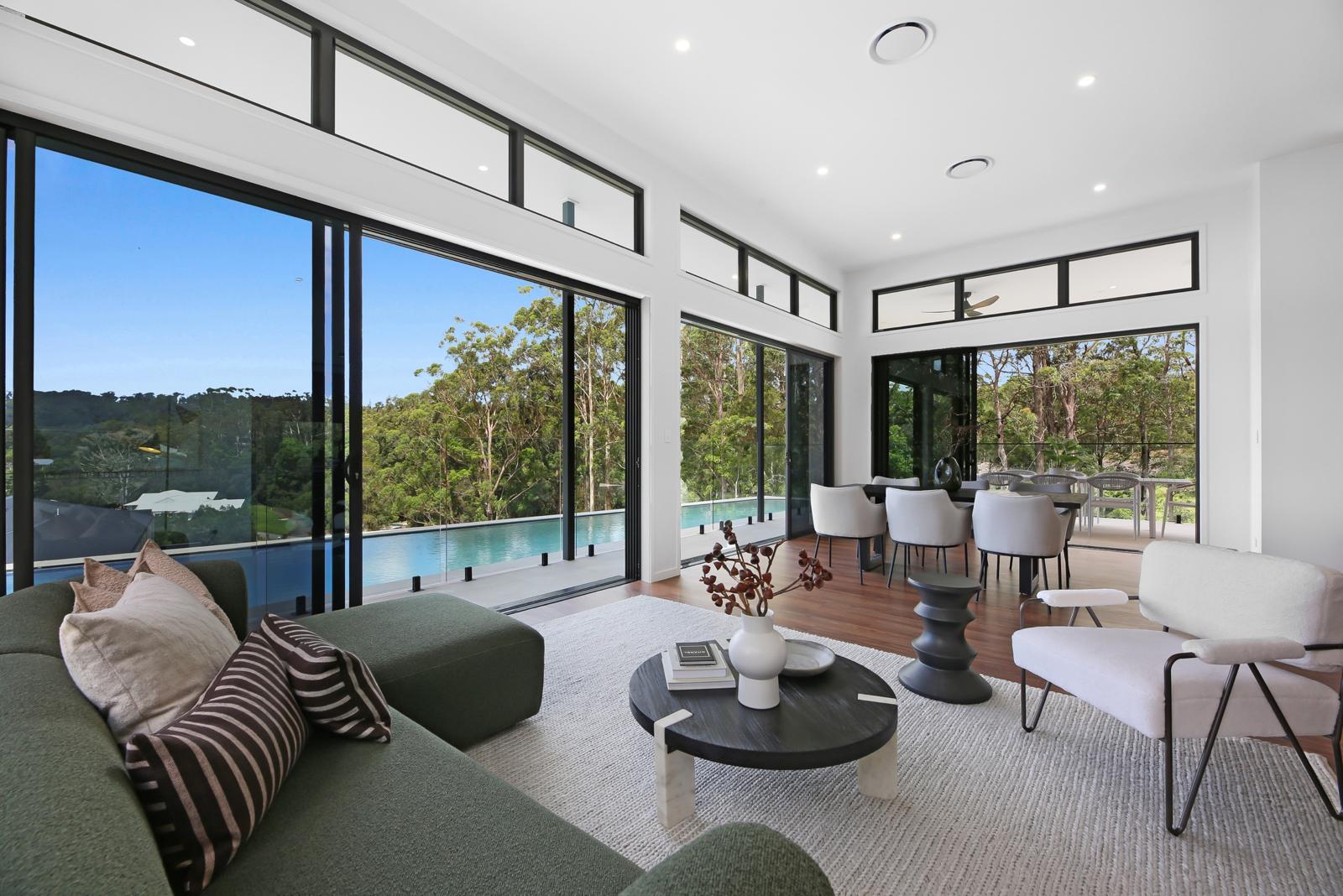 Living room opening to the pool