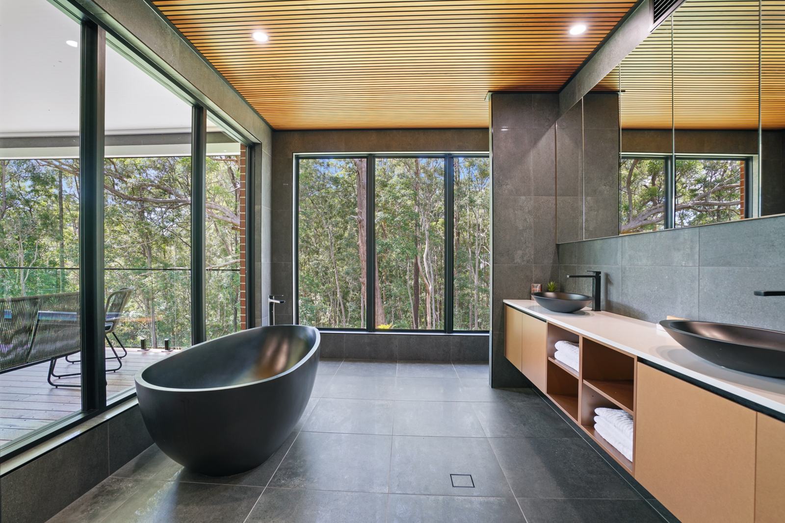 Ensuite with freestanding black bath